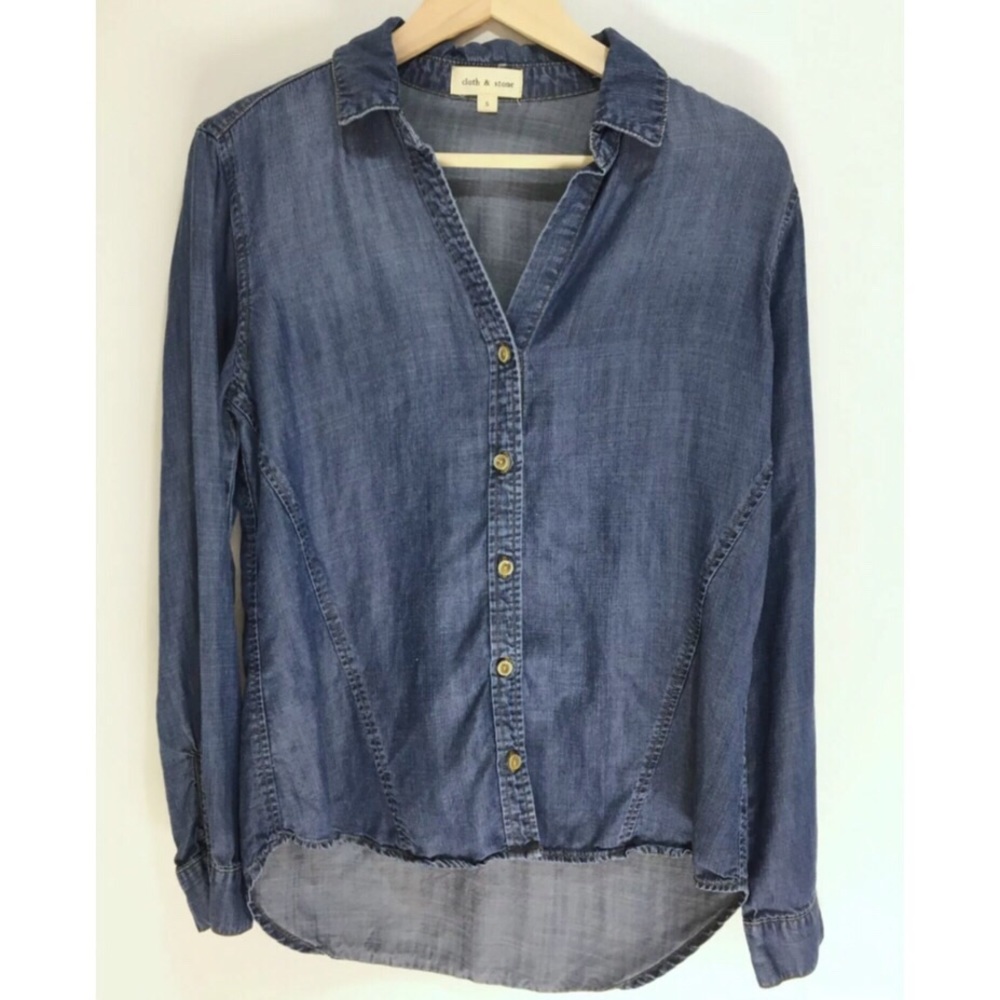 Anthro Cloth & Stone Blouse Top Tunic Shirt Denim